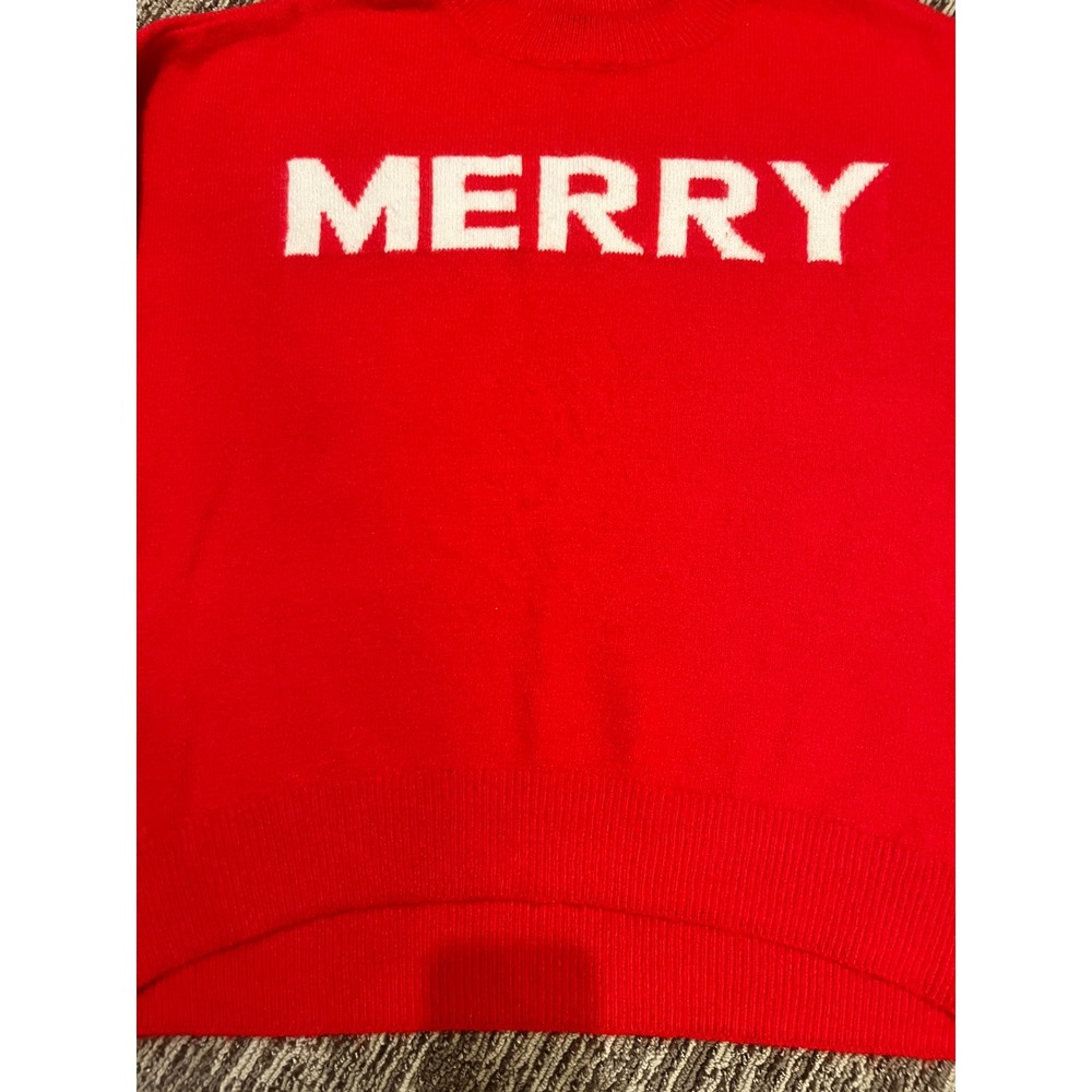 Vince Camuto Womens Red Merry Christmas Holiday Graphic Knit Sweater Small